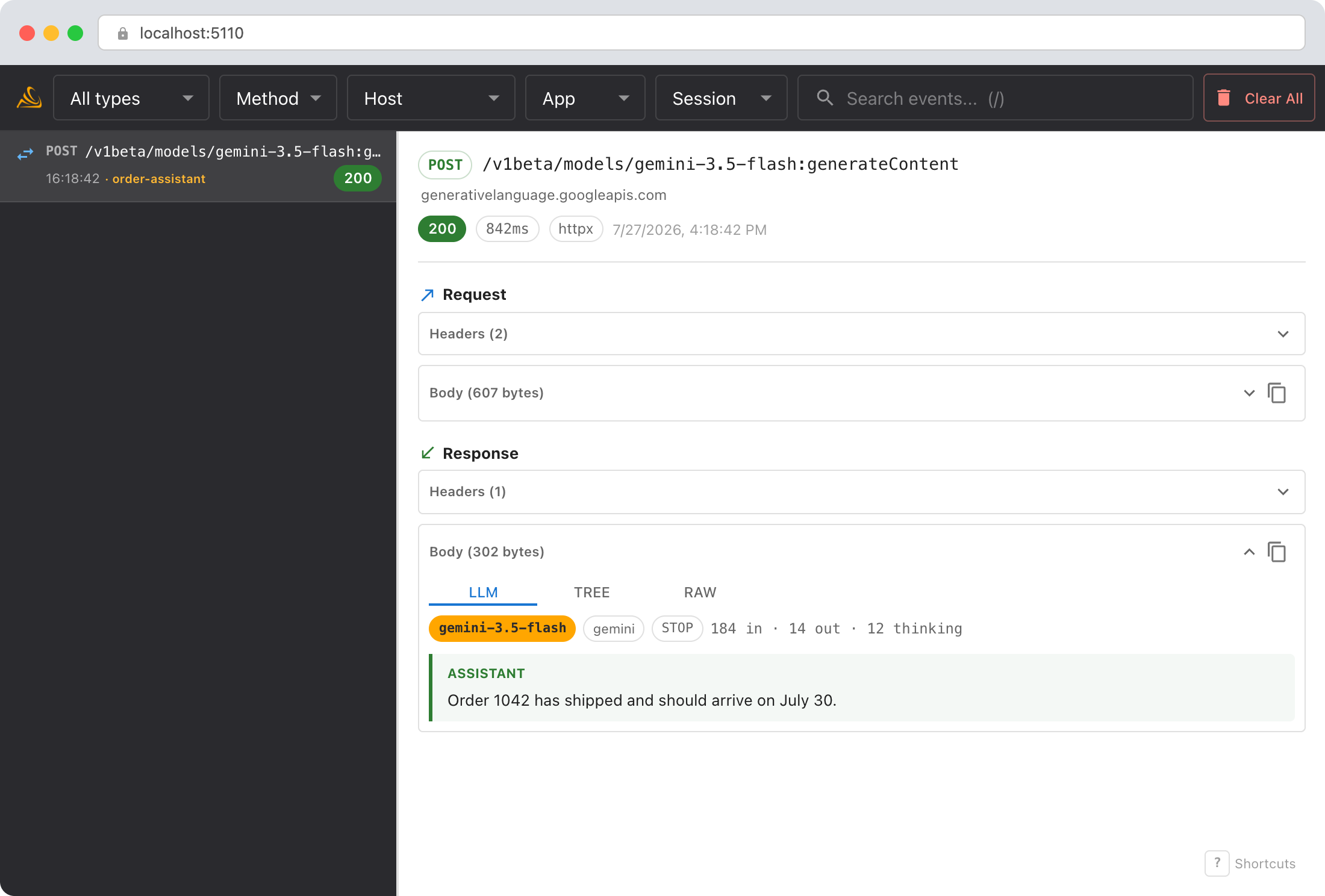 Smello dashboard recognizing Gemini 3.5 Flash output as an LLM conversation